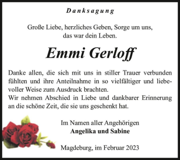 Traueranzeige von Emmi Gerloff  von Magdeburger Volksstimme