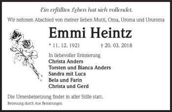 Traueranzeige von Emmi Heintz  von Magdeburger Volksstimme