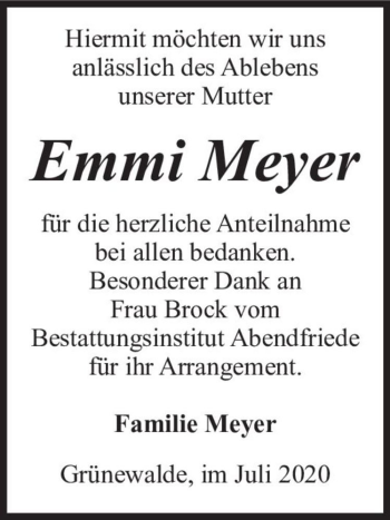 Traueranzeige von Emmi Meyer  von Magdeburger Volksstimme