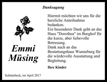 Traueranzeige von Emmi Müsing  von Magdeburger Volksstimme