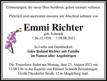 Traueranzeige von Emmi Richter (geb. Schmidt)  von Magdeburger Volksstimme