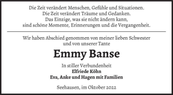 Traueranzeige von Emmy Banse  von Magdeburger Volksstimme