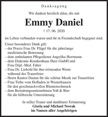 Traueranzeige von Emmy Daniel  von Magdeburger Volksstimme