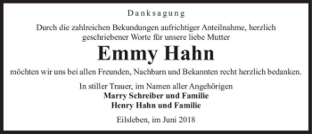 Traueranzeige von Emmy Hahn  von Magdeburger Volksstimme