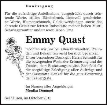 Traueranzeige von Emmy Quast  von Magdeburger Volksstimme