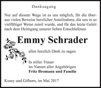 Traueranzeige von Emmy Schrader  von Magdeburger Volksstimme