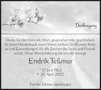 Traueranzeige von Endrik Teßmer  von Magdeburger Volksstimme