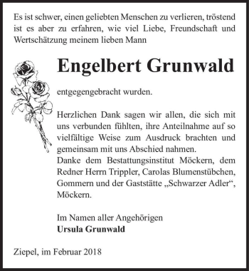 Traueranzeige von Engelbert Grunwald  von Magdeburger Volksstimme