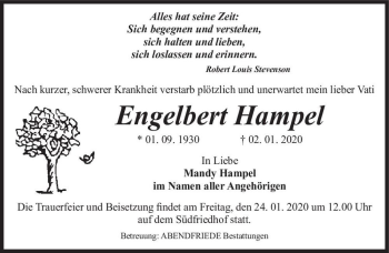 Traueranzeige von Engelbert Hampel  von Magdeburger Volksstimme