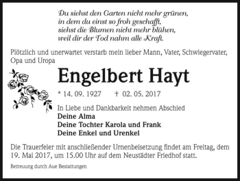 Traueranzeige von Engelbert Hayt  von Magdeburger Volksstimme