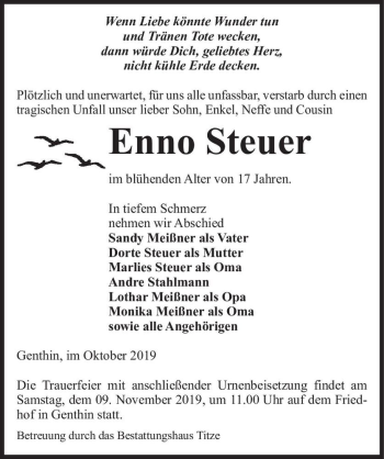 Traueranzeige von Enno Steuer  von Magdeburger Volksstimme