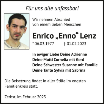 Traueranzeige von Enrico 
