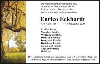 Traueranzeige von Enrico Eckhardt  von Magdeburger Volksstimme