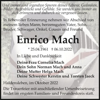 Traueranzeige von Enrico Mach  von Magdeburger Volksstimme