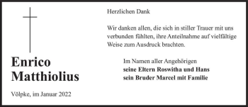 Traueranzeige von Enrico Matthiolius  von Magdeburger Volksstimme