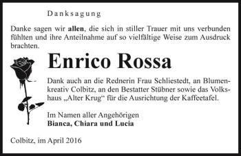 Traueranzeige von Enrico Rossa  von Magdeburger Volksstimme