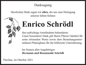 Traueranzeige von Enrico Schrödl  von Magdeburger Volksstimme