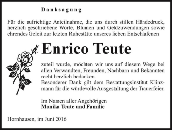 Traueranzeige von Enrico Teute  von Magdeburger Volksstimme