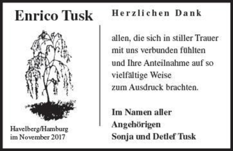  Traueranzeige für Enrico Tusk  vom 10.11.2017 aus Magdeburger Volksstimme