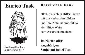 Traueranzeige von Enrico Tusk  von Magdeburger Volksstimme