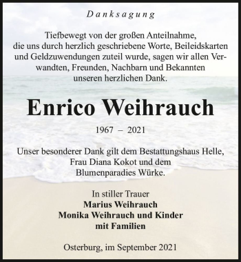 Traueranzeige von Enrico Weihrauch  von Magdeburger Volksstimme