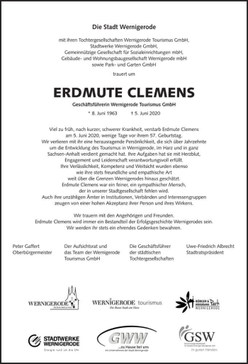 Traueranzeige von Erdmute Clemens  von Magdeburger Volksstimme