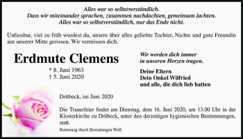 Traueranzeige von Erdmute Clemens  von Magdeburger Volksstimme
