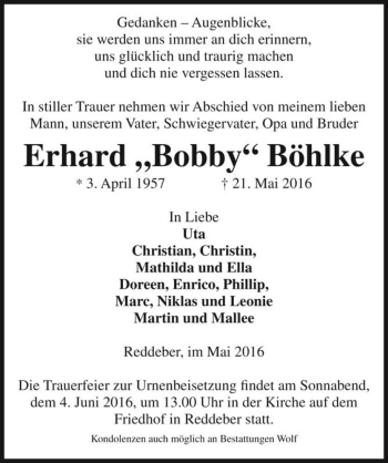 Traueranzeige von Erhard 