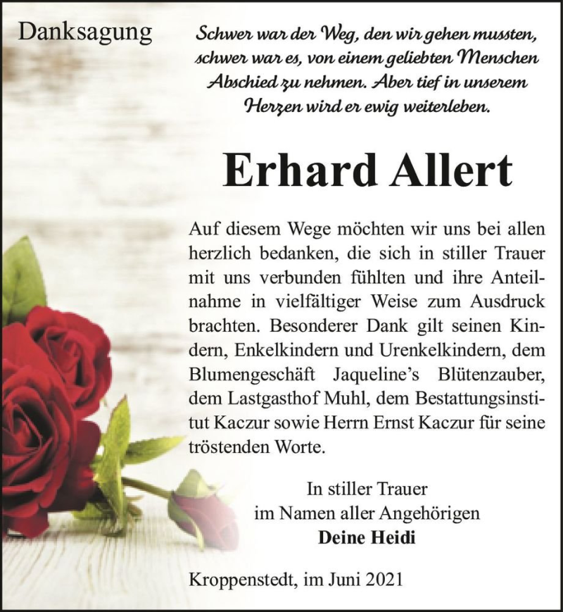  Traueranzeige für Erhard Allert  vom 03.07.2021 aus Magdeburger Volksstimme