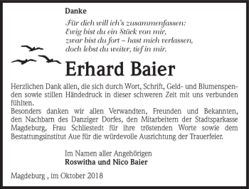 Traueranzeige von Erhard Baier  von Magdeburger Volksstimme