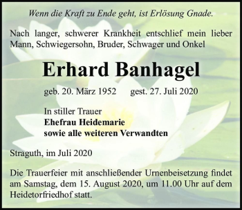 Traueranzeige von Erhard Banhagel  von Magdeburger Volksstimme