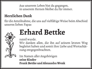Traueranzeige von Erhard Bettke  von Magdeburger Volksstimme