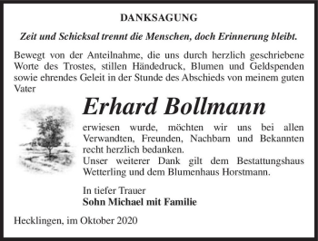 Traueranzeige von Erhard Bollmann  von Magdeburger Volksstimme