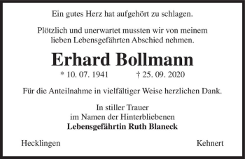 Traueranzeige von Erhard Bollmann  von Magdeburger Volksstimme