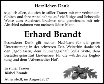 Traueranzeige von Erhard Brandt  von Magdeburger Volksstimme