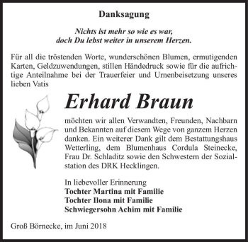 Traueranzeige von Erhard Braun  von Magdeburger Volksstimme