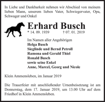 Traueranzeige von Erhard Busch  von Magdeburger Volksstimme