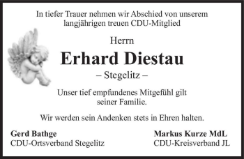 Traueranzeige von Erhard Diestau  von Magdeburger Volksstimme