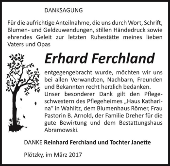 Traueranzeige von Erhard Ferchland  von Magdeburger Volksstimme