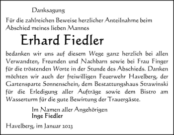 Traueranzeige von Erhard Fiedler  von Magdeburger Volksstimme
