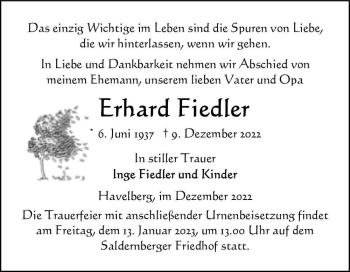 Traueranzeige von Erhard Fiedler  von Magdeburger Volksstimme