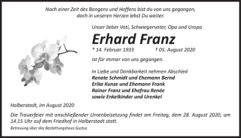 Traueranzeige von Erhard Franz  von Magdeburger Volksstimme