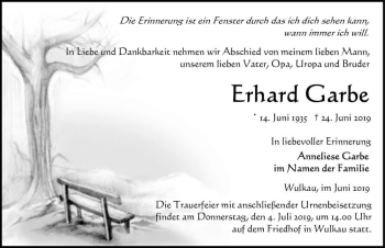 Traueranzeige von Erhard Garbe  von Magdeburger Volksstimme