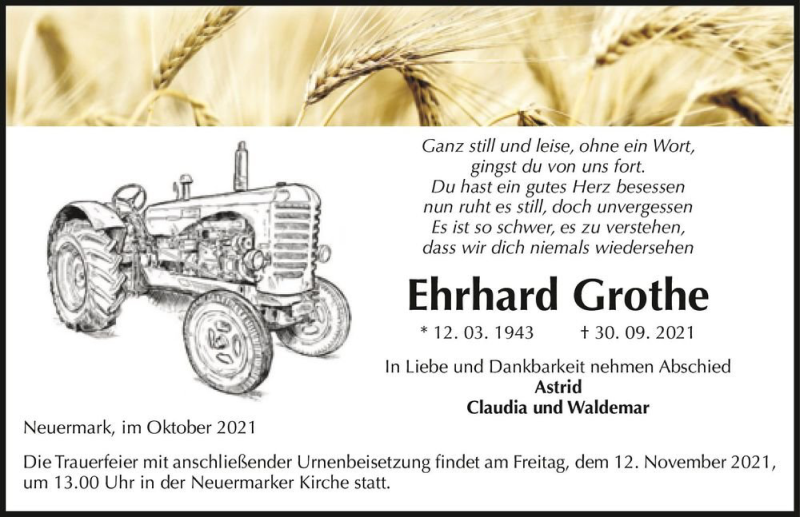  Traueranzeige für Erhard Grothe  vom 04.11.2021 aus Magdeburger Volksstimme