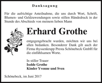 Traueranzeige von Erhard Grothe  von Magdeburger Volksstimme