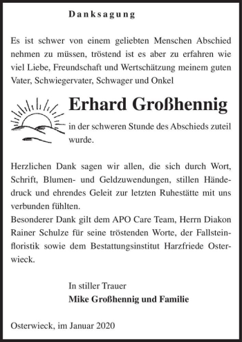 Traueranzeige von Erhard Großhennig  von Magdeburger Volksstimme