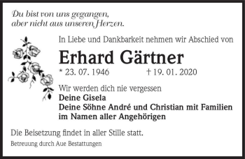 Traueranzeige von Erhard Gärtner  von Magdeburger Volksstimme