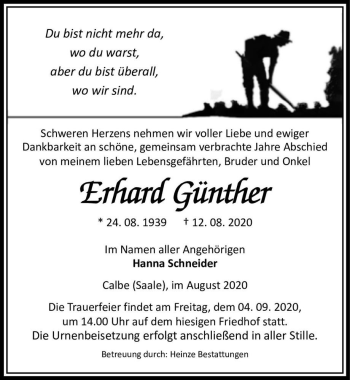 Traueranzeige von Erhard Günther  von Magdeburger Volksstimme