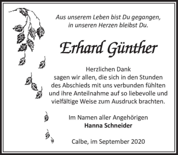 Traueranzeige von Erhard Günther  von Magdeburger Volksstimme