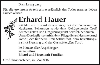 Traueranzeige von Erhard Hauer  von Magdeburger Volksstimme